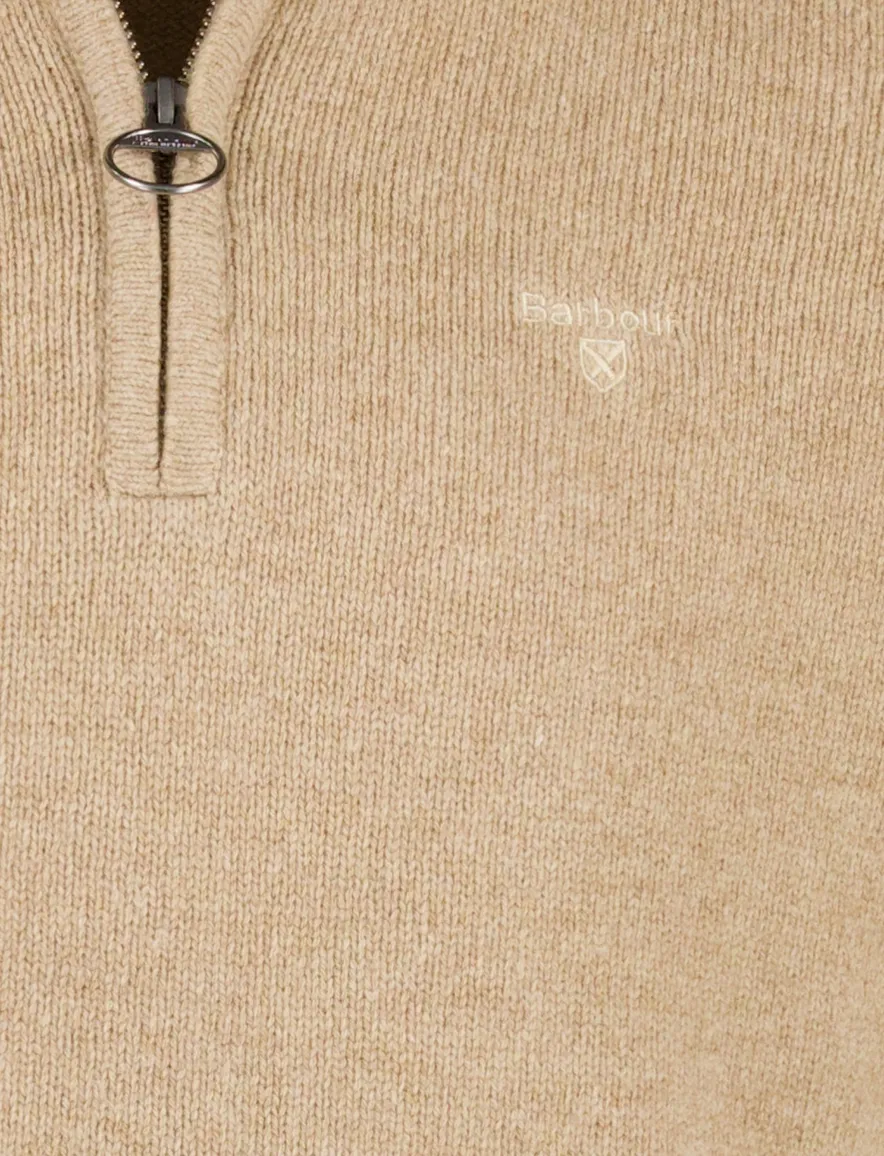 Barbour trui beige half zip wol