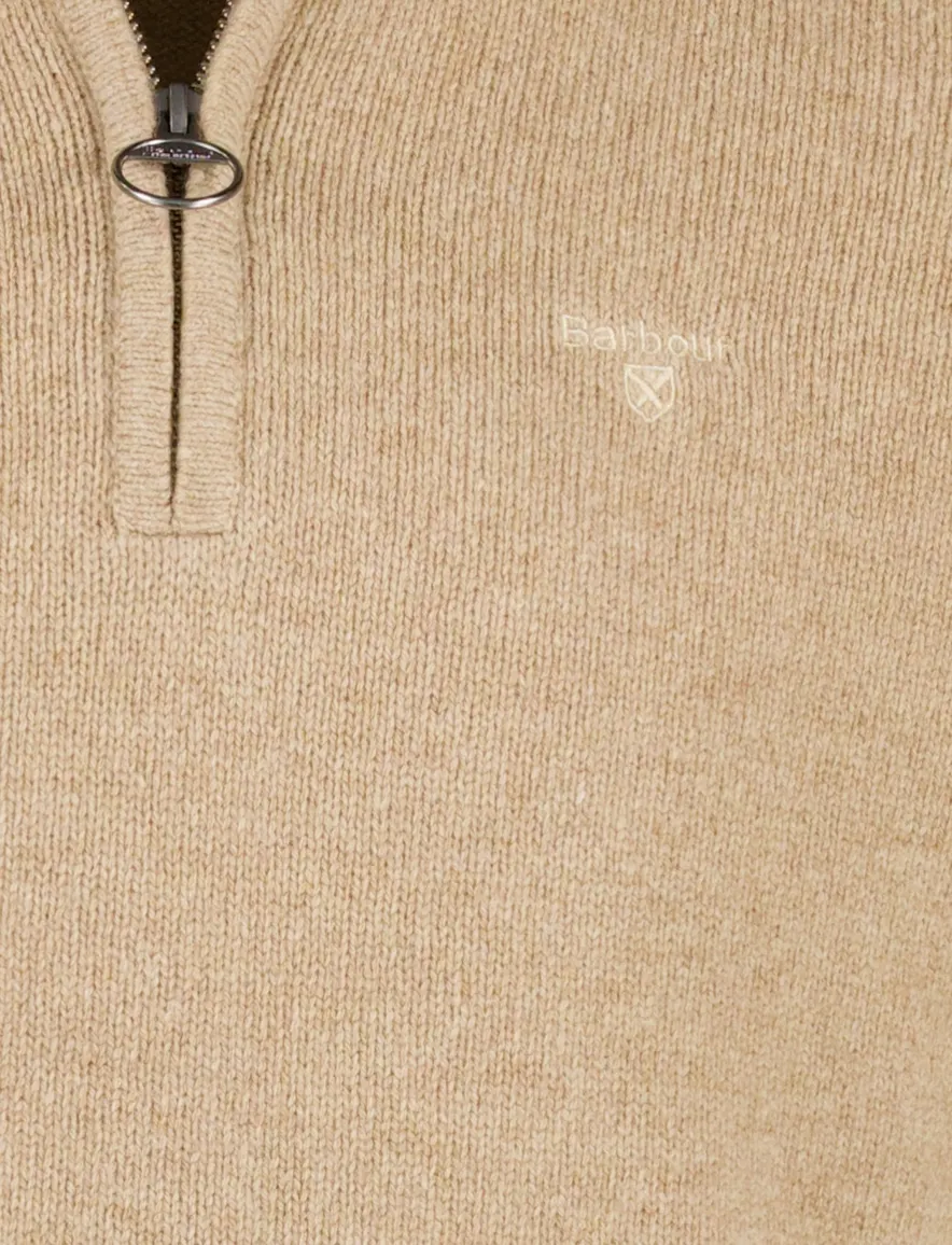 Barbour trui beige half zip wol
