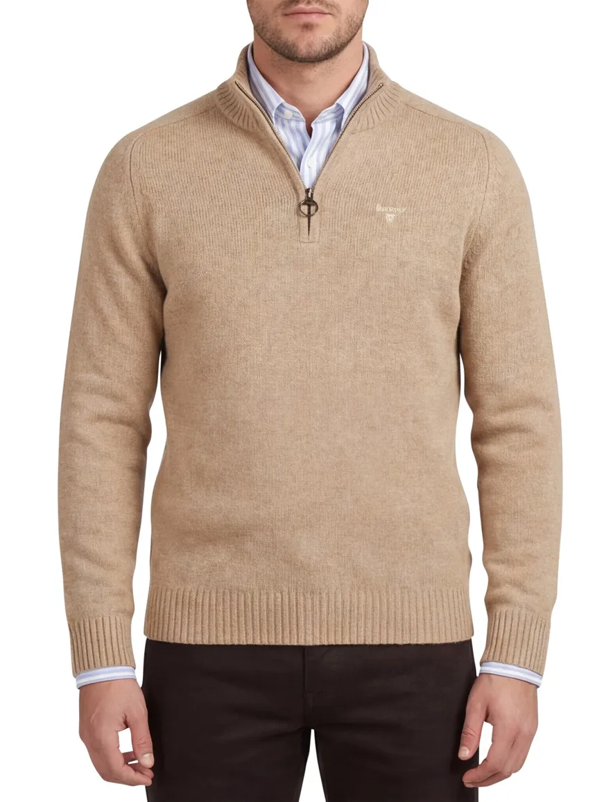 Barbour trui beige half zip wol