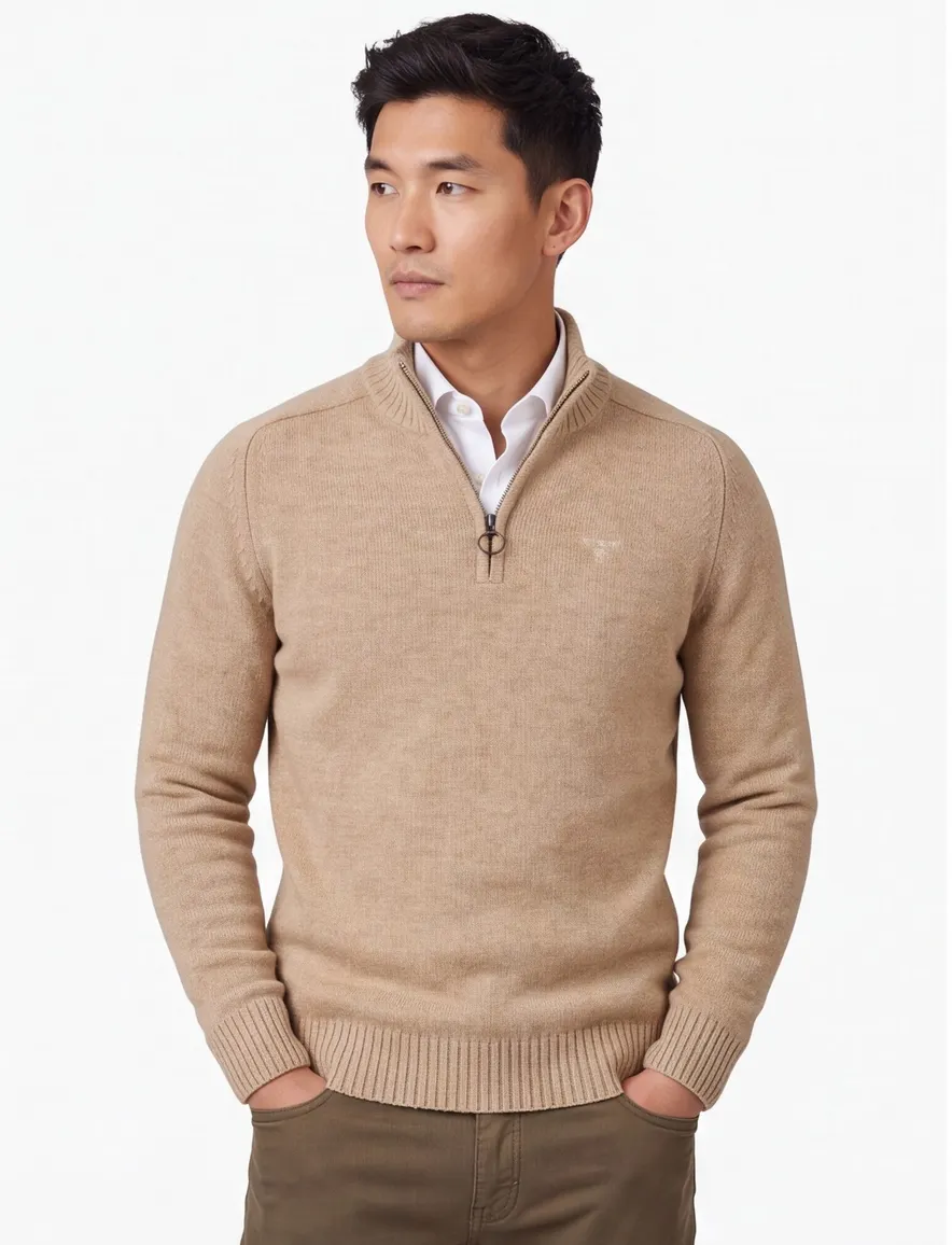 Barbour trui beige half zip wol