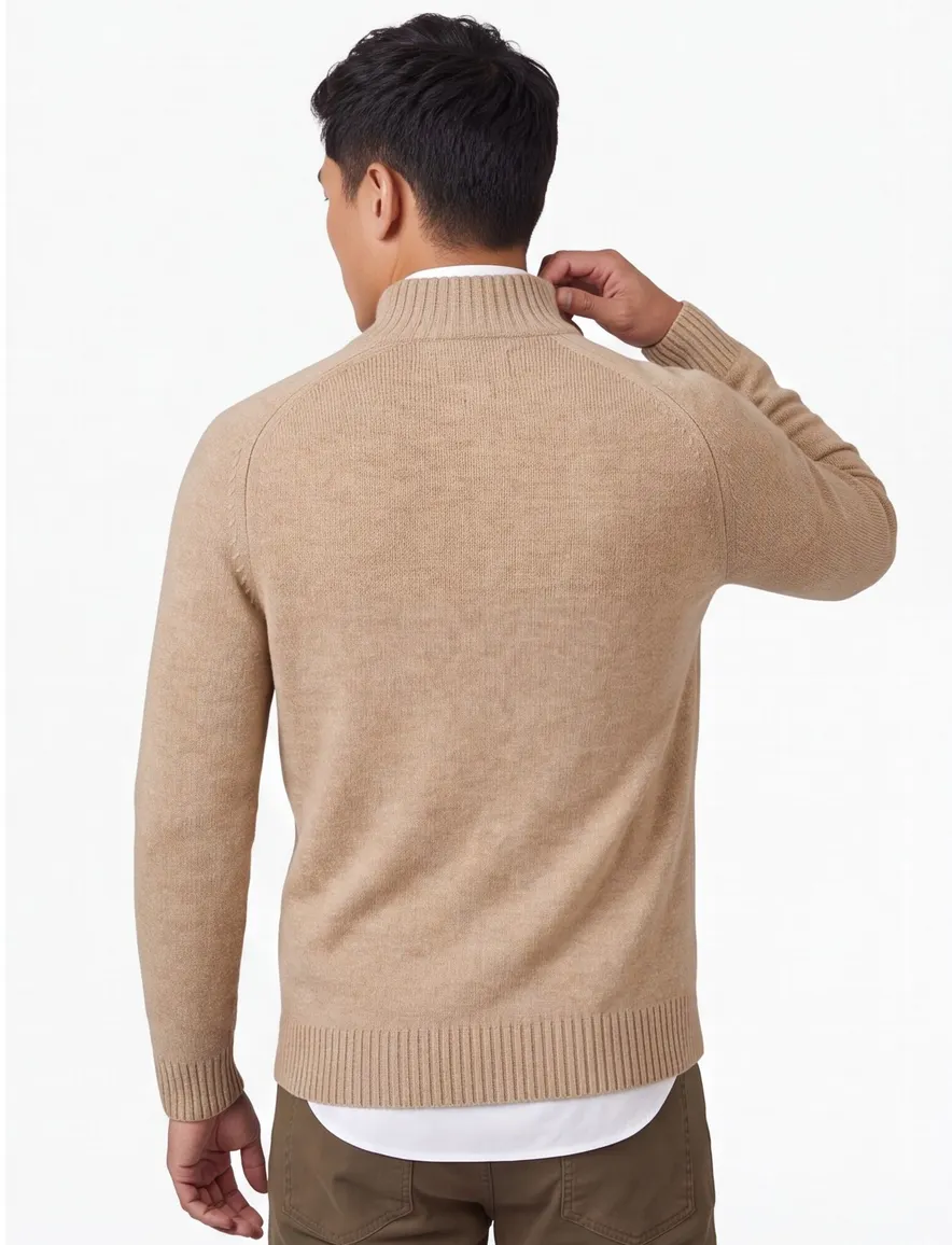 Barbour trui beige half zip wol