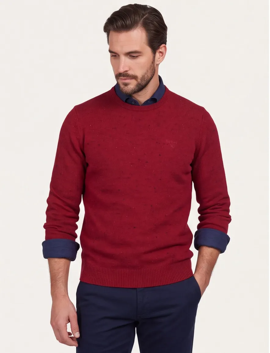 Barbour trui rood gemeleerd Tainsbury Crew ronde hals