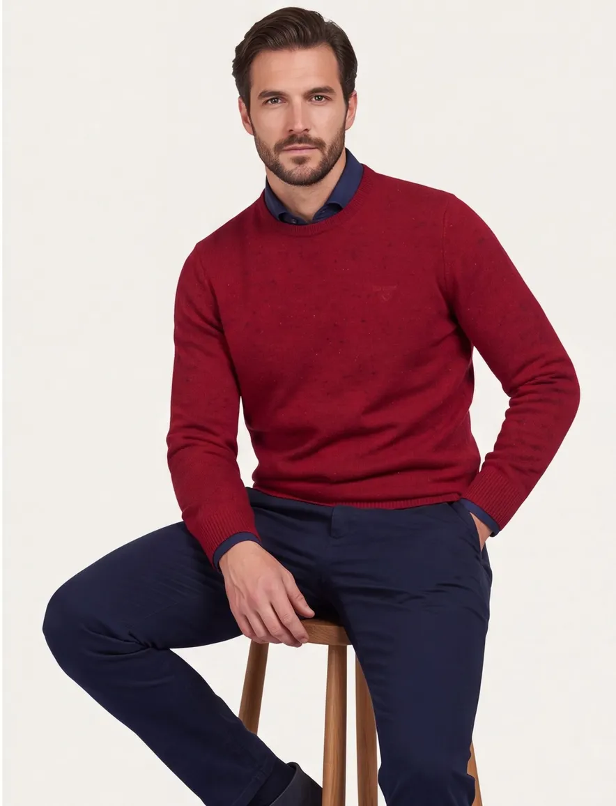 Barbour trui rood gemeleerd Tainsbury Crew ronde hals