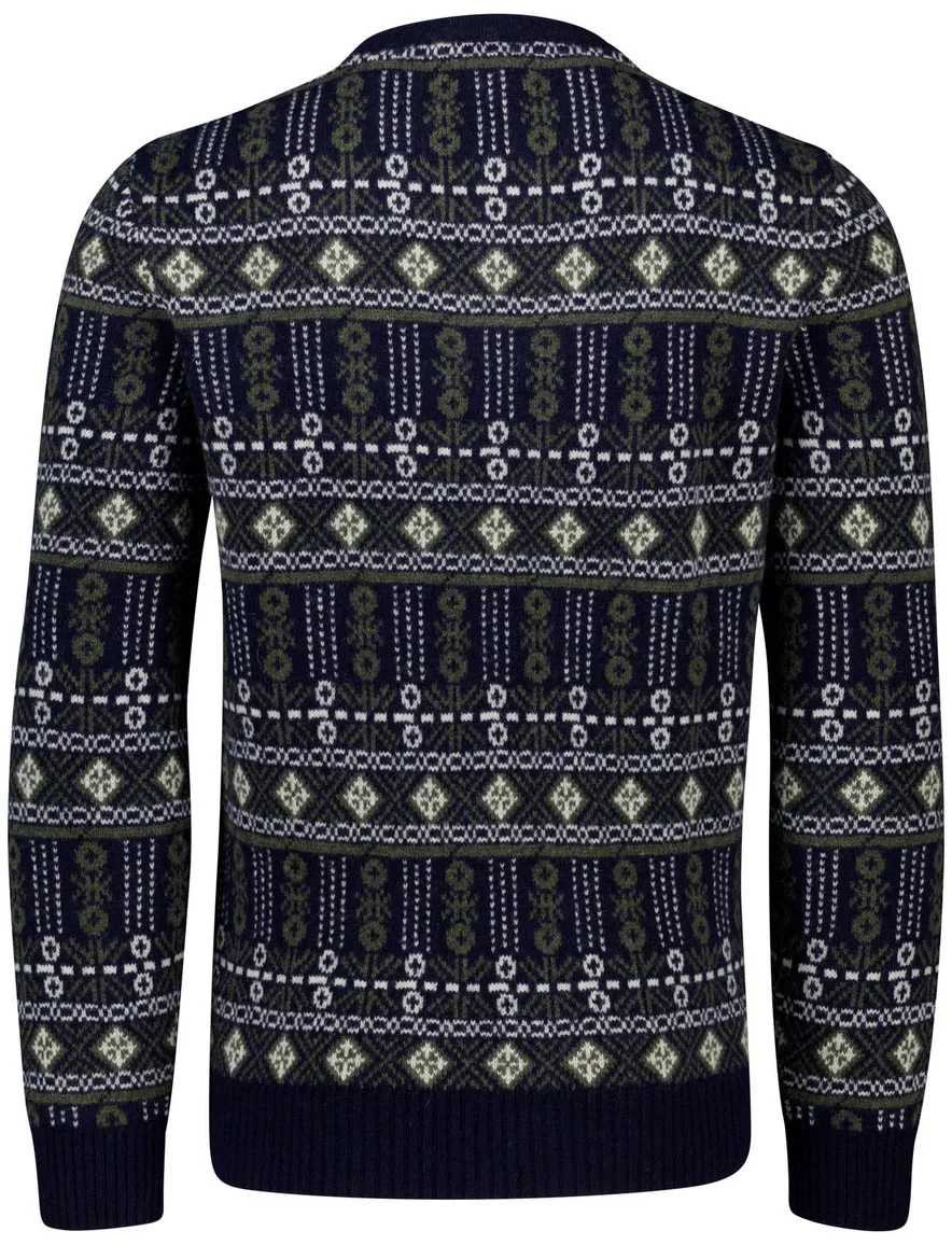 Barbour trui navy groen geprint ronde hals