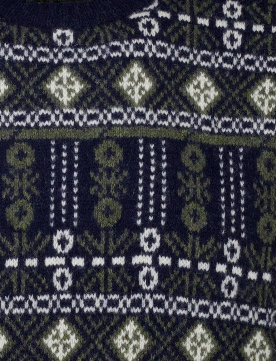 Barbour trui navy groen geprint ronde hals