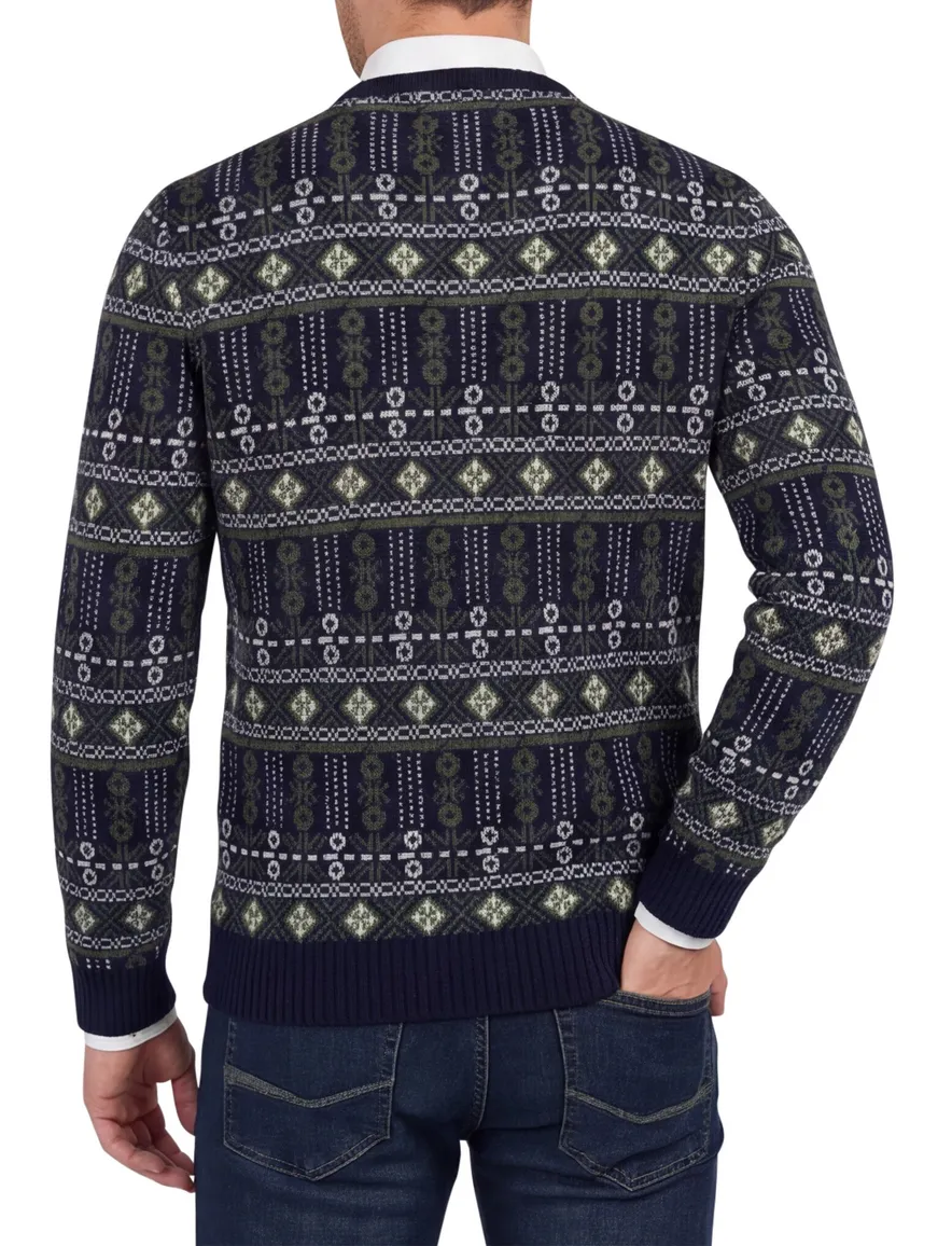Barbour trui navy groen geprint ronde hals