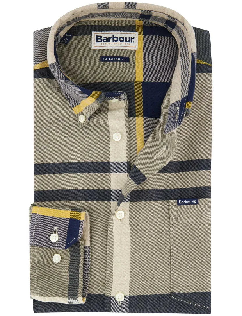 Overhemd barbour grijs geruit katoen slim fit