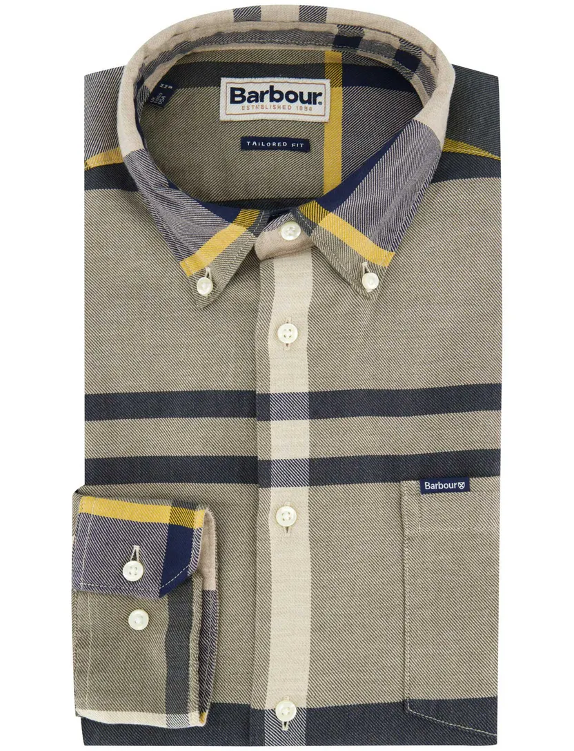 Flanel overhemd barbour grijs geruit katoen slim fit