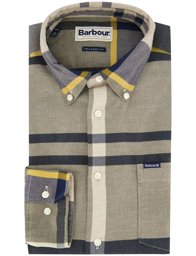 Overhemd barbour grijs geruit katoen slim fit