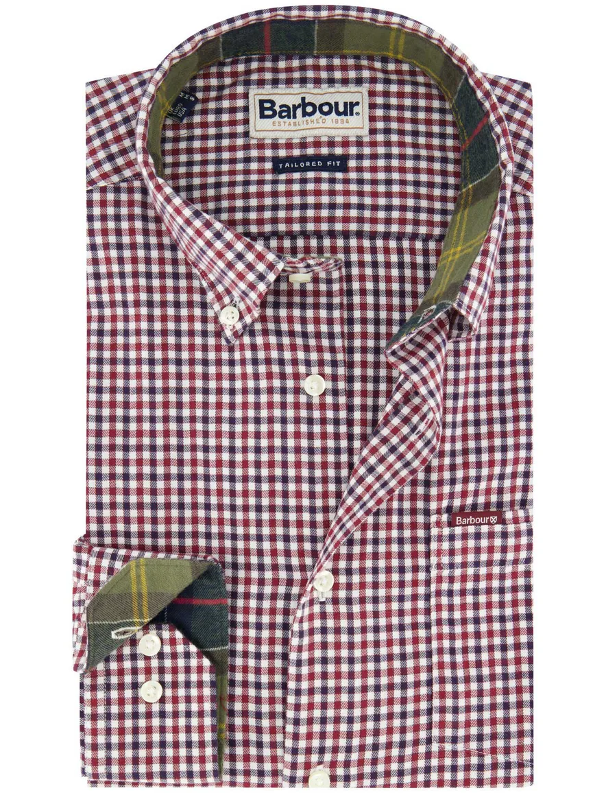 Overhemd barbour rood geruit katoen slim fit