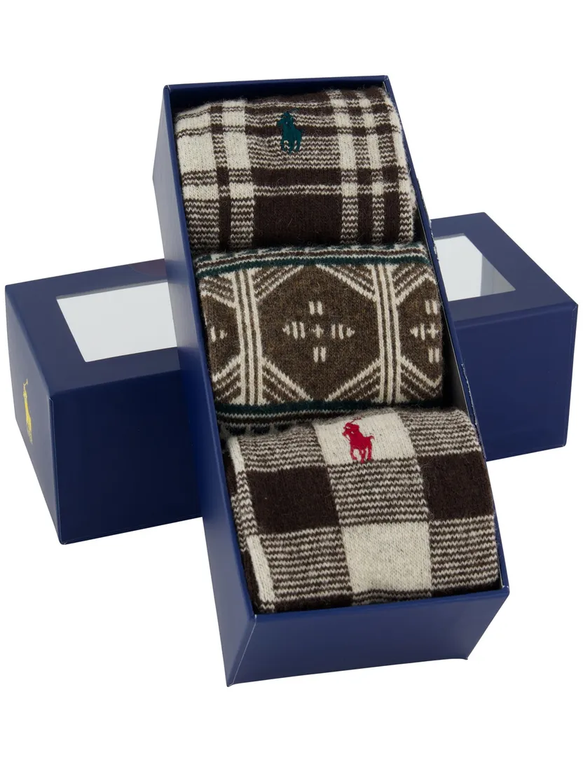 Polo Ralph Lauren sokken bruin 3-pack giftbox geprint