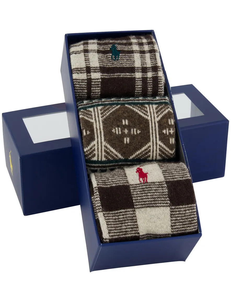Polo Ralph Lauren sokken bruin 3-pack giftbox wol