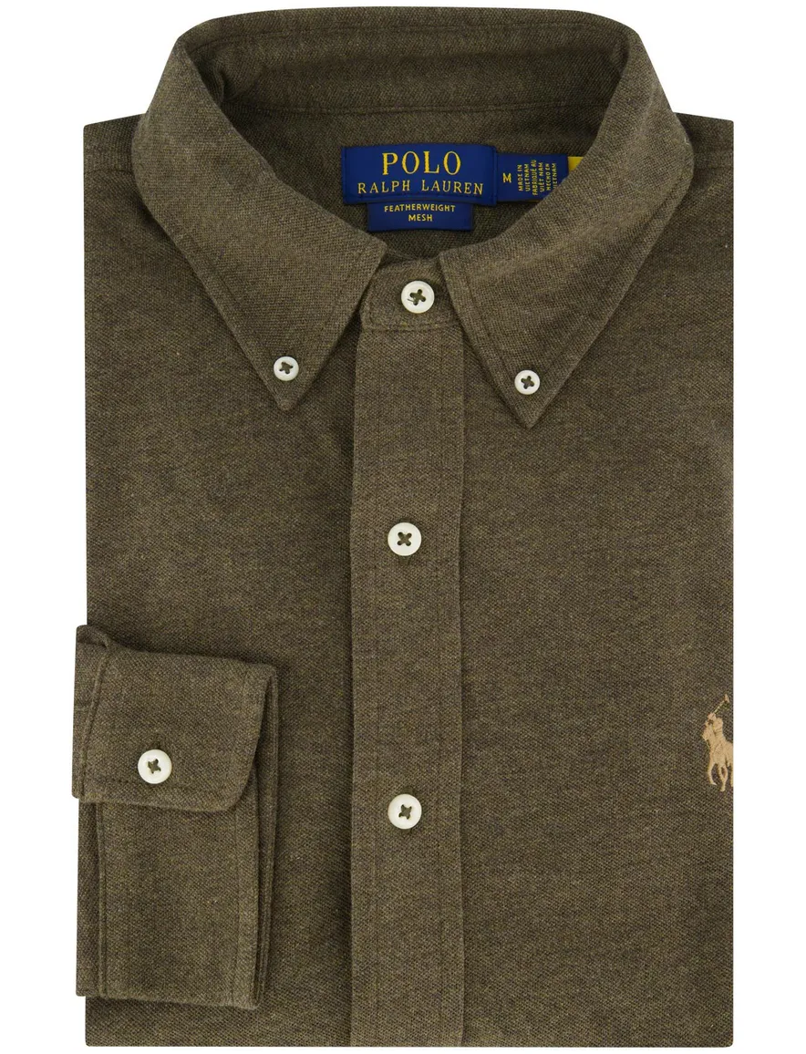 Polo Ralph Lauren overhemd groen button down knitted gemêleerd