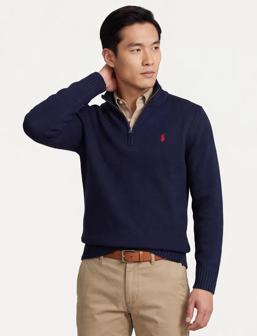 Polo Ralph Lauren trui normale fit effen navy half zip
