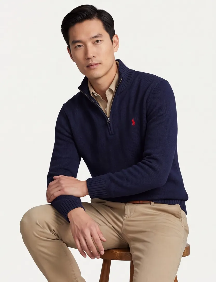 Polo Ralph Lauren trui normale fit effen navy half zip