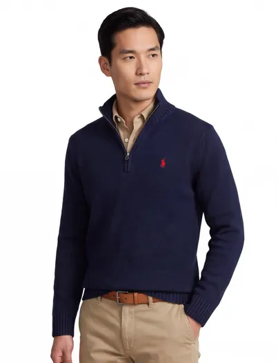 Polo Ralph Lauren Polo Ralph Lauren trui normale fit effen navy half zip