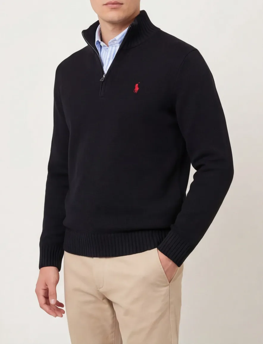Polo Ralph Lauren trui zwart effen half zip normale fit