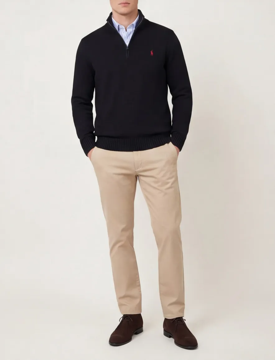 Polo Ralph Lauren trui zwart effen half zip normale fit