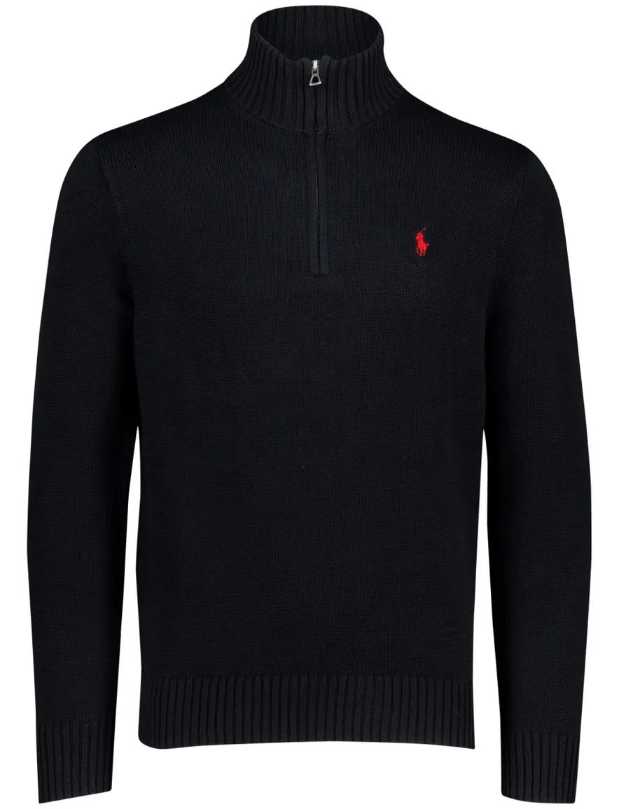Polo Ralph Lauren trui zwart effen half zip normale fit