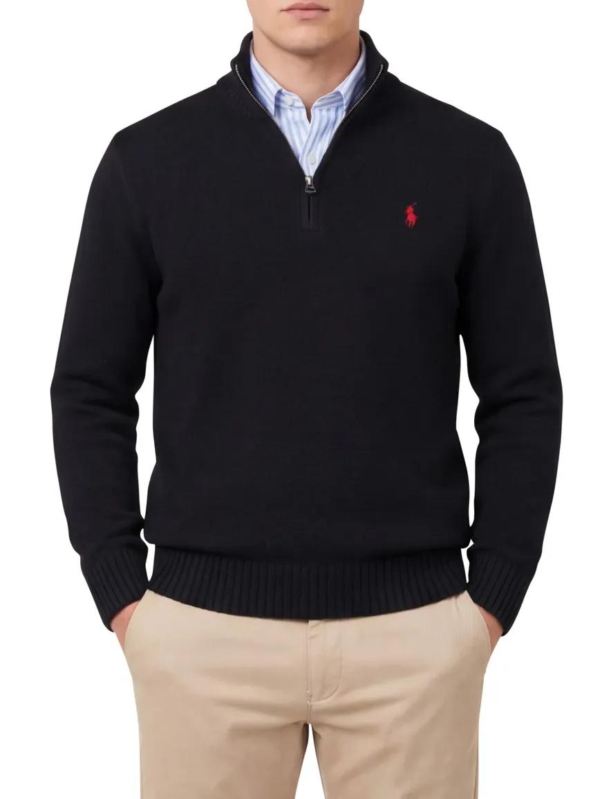 Polo Ralph Lauren trui zwart effen half zip normale fit