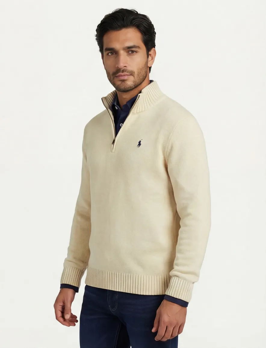 Polo Ralph Lauren trui creme effen half zip