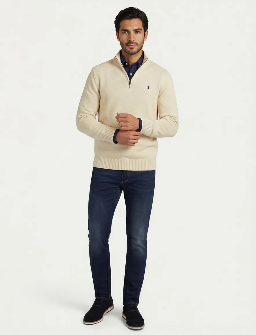 Polo Ralph Lauren trui creme effen half zip