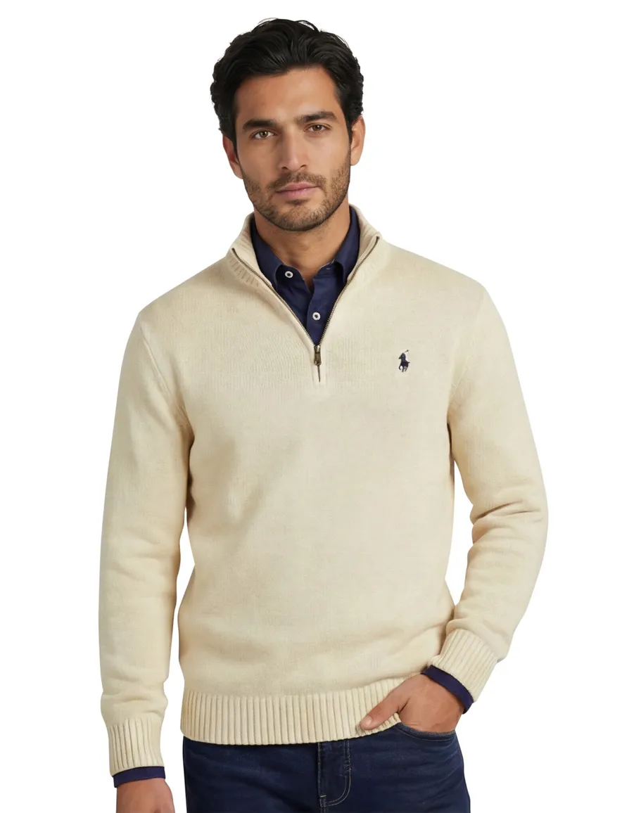 Polo Ralph Lauren trui creme effen half zip
