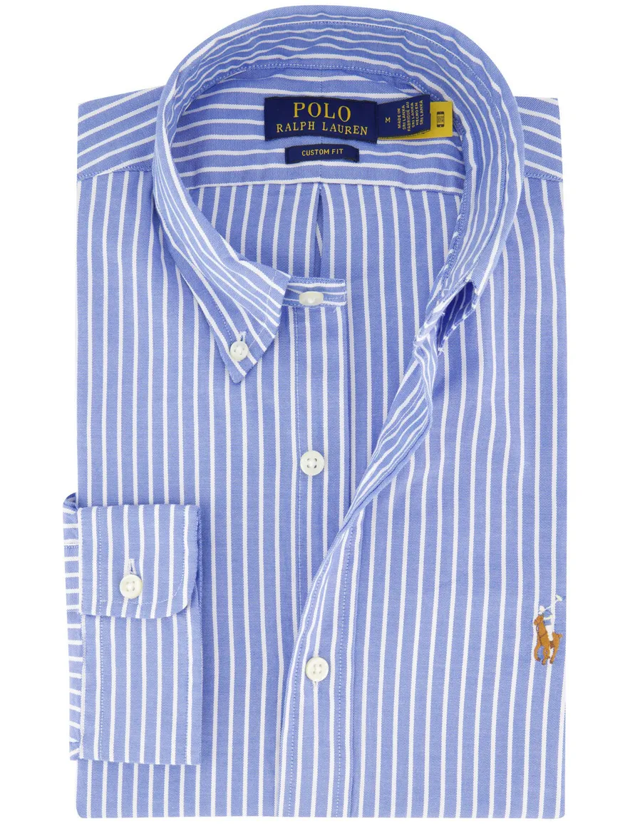 Polo Ralph Lauren overhemd middenblauw gestreept lange mouw