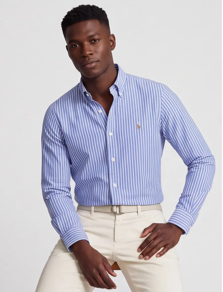Polo Ralph Lauren overhemd middenblauw gestreept