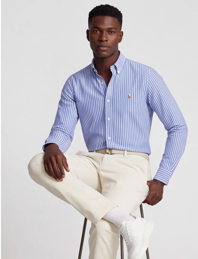 Polo Ralph Lauren overhemd middenblauw gestreept custom fit