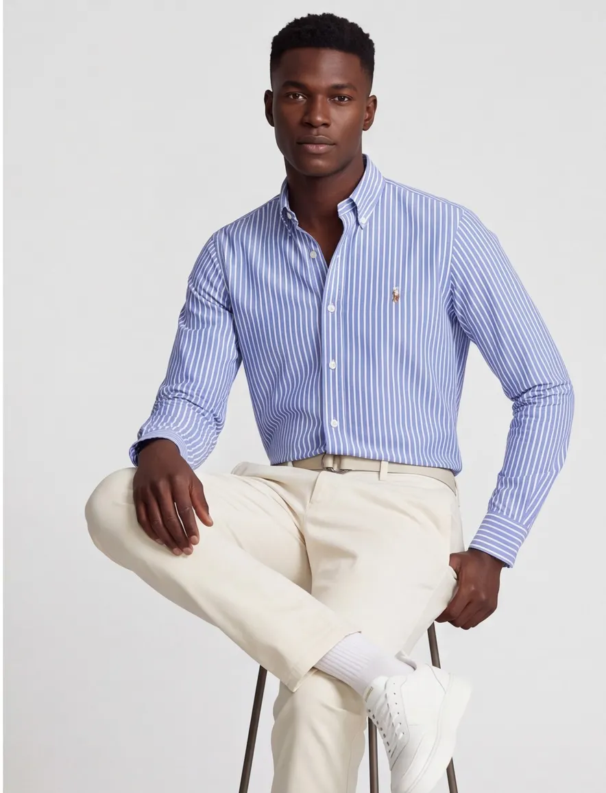 Polo Ralph Lauren overhemd middenblauw gestreept