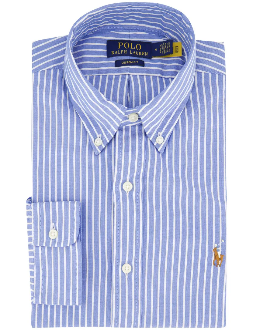 Polo Ralph Lauren overhemd middenblauw gestreept custom fit