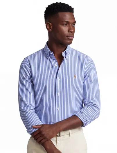 Polo Ralph Lauren Polo Ralph Lauren overhemd middenblauw gestreept custom fit