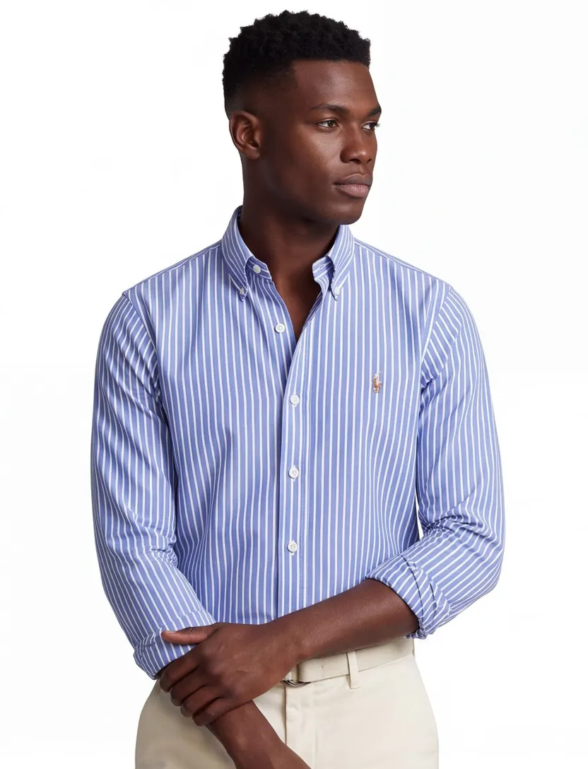 Polo Ralph Lauren overhemd middenblauw gestreept custom fit