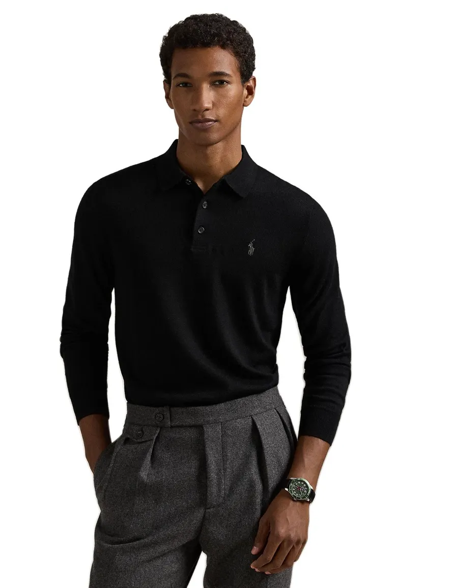 Polo Ralph Lauren trui Classic zwart 3 knoops wol