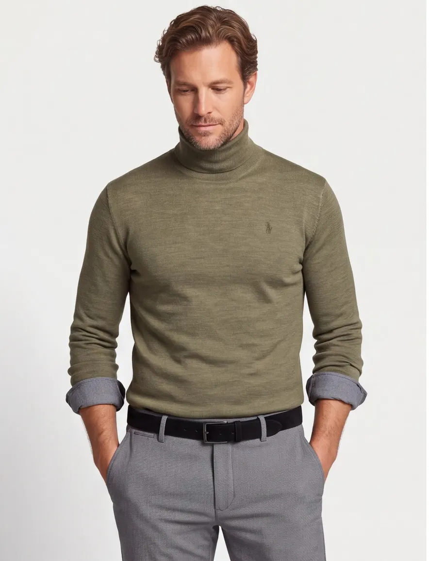 Polo Ralph Lauren trui groen gemeleerd coltrui merinowol