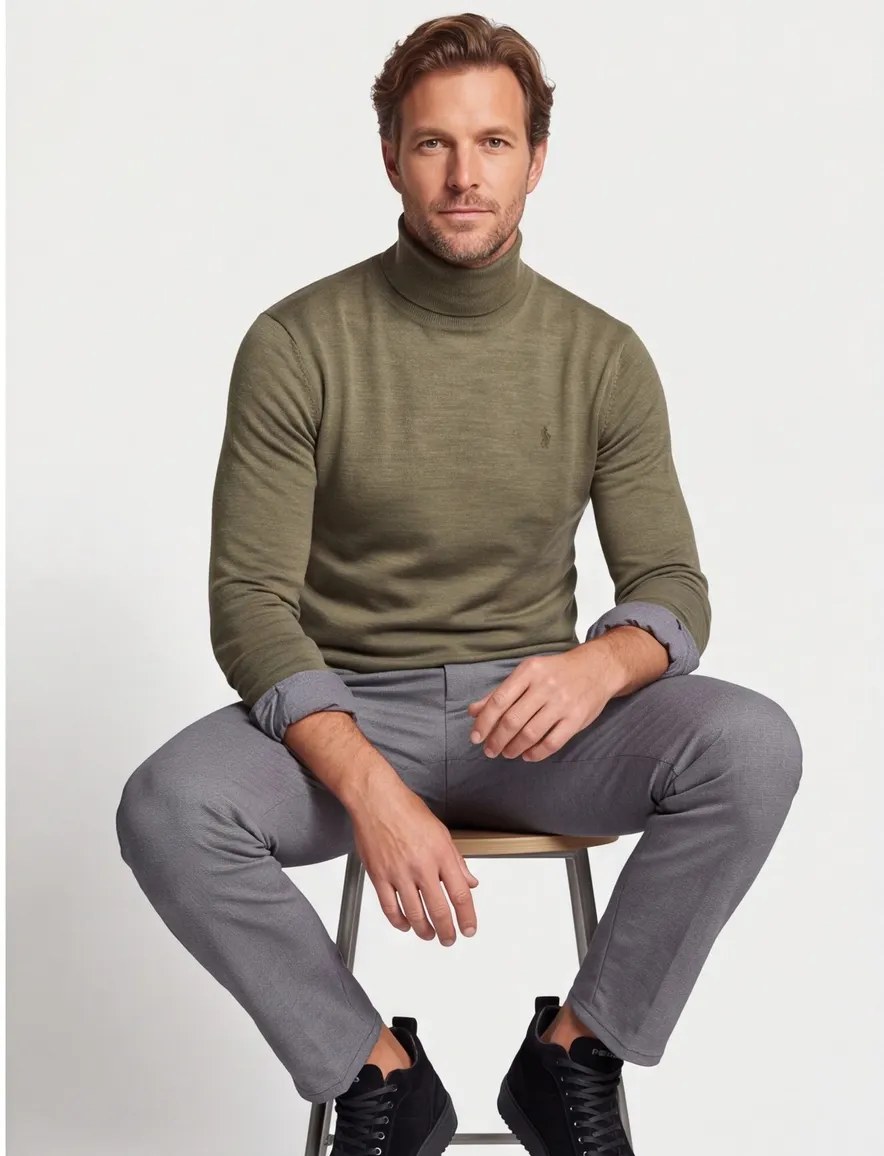 Polo Ralph Lauren trui groen gemeleerd coltrui merinowol