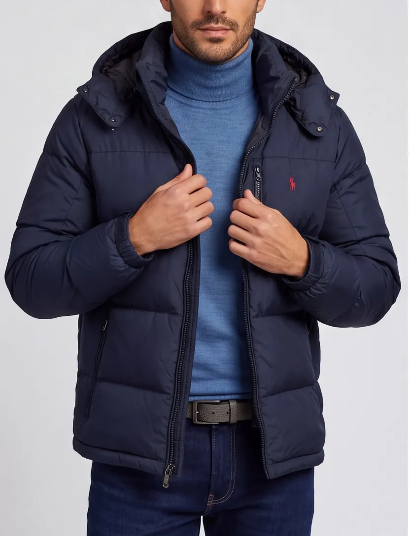 winterjas Polo Ralph Lauren donkerblauw met capuchon