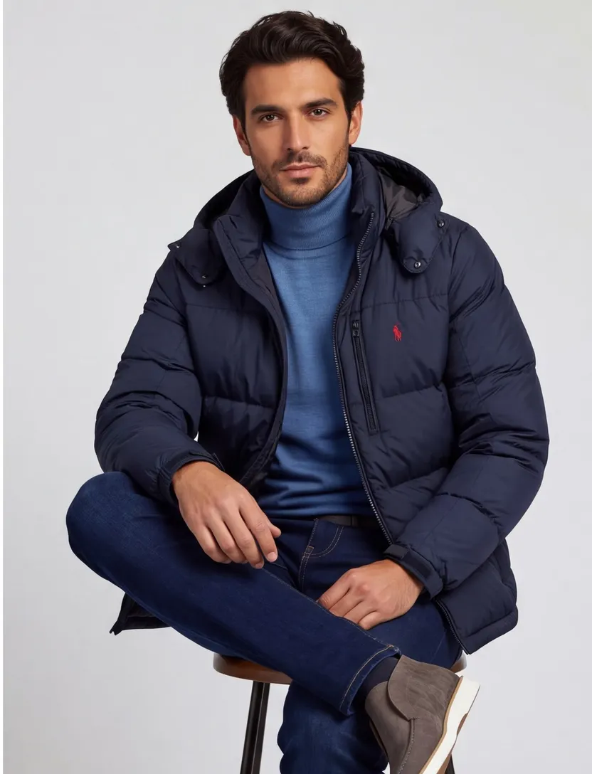 winterjas Polo Ralph Lauren donkerblauw met capuchon