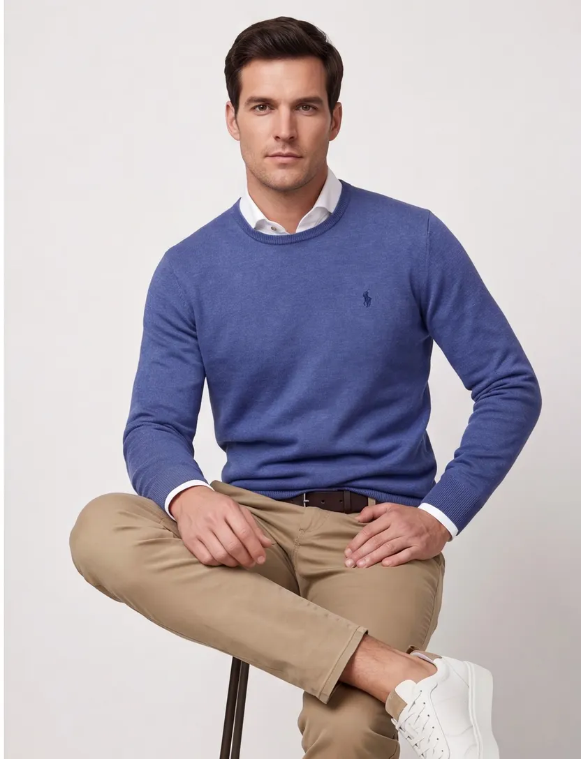 Polo Ralph Lauren trui blauw Classic gemeleerd wol