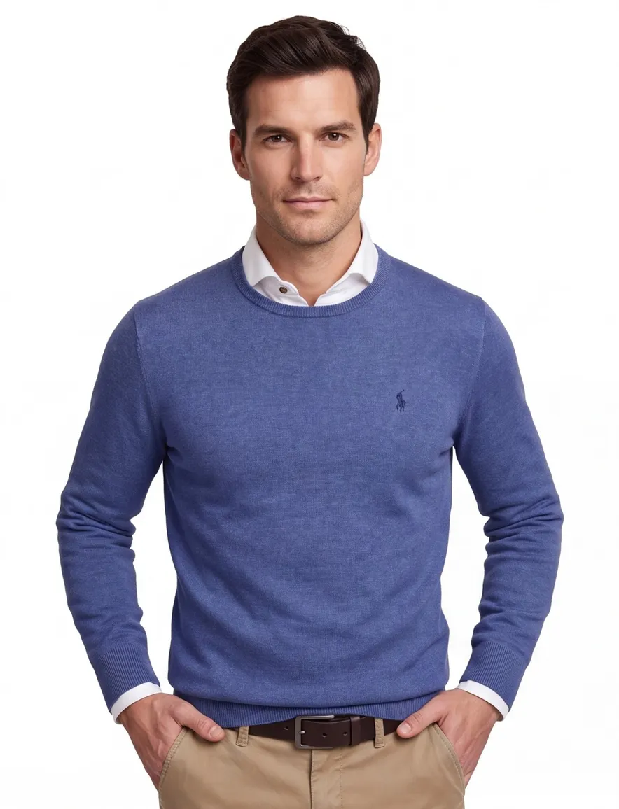 Polo Ralph Lauren trui blauw Classic gemeleerd ronde hals