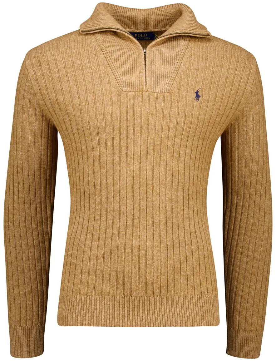 Polo Ralph Lauren half zip trui camel effen
