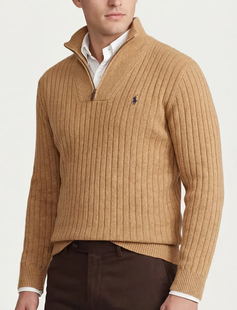 Polo Ralph Lauren half zip trui camel wol