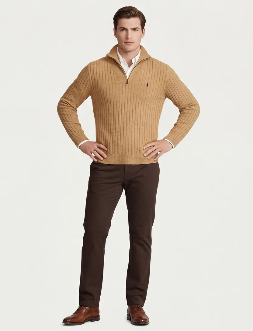 Polo Ralph Lauren half zip trui camel wol