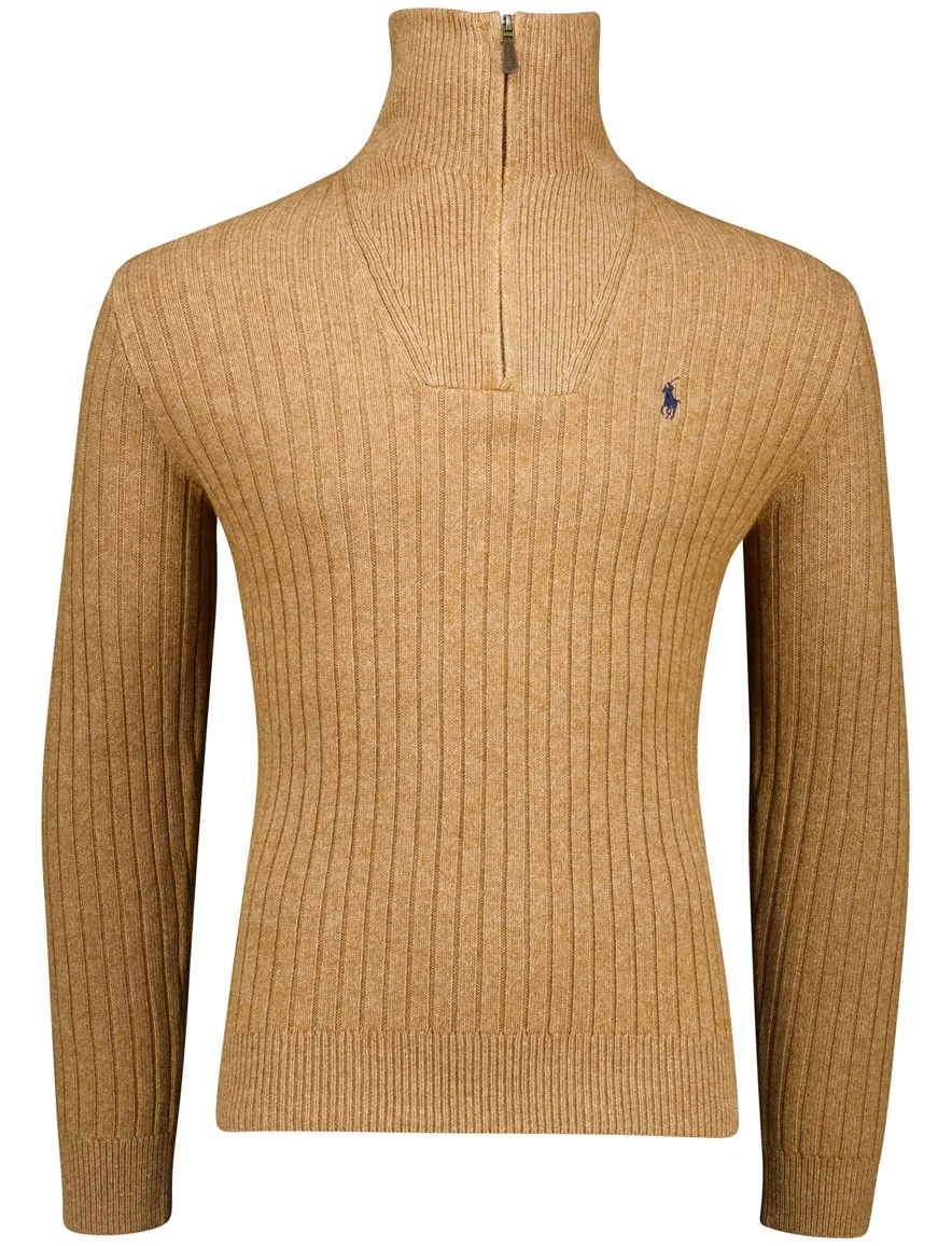Polo Ralph Lauren half zip trui camel effen