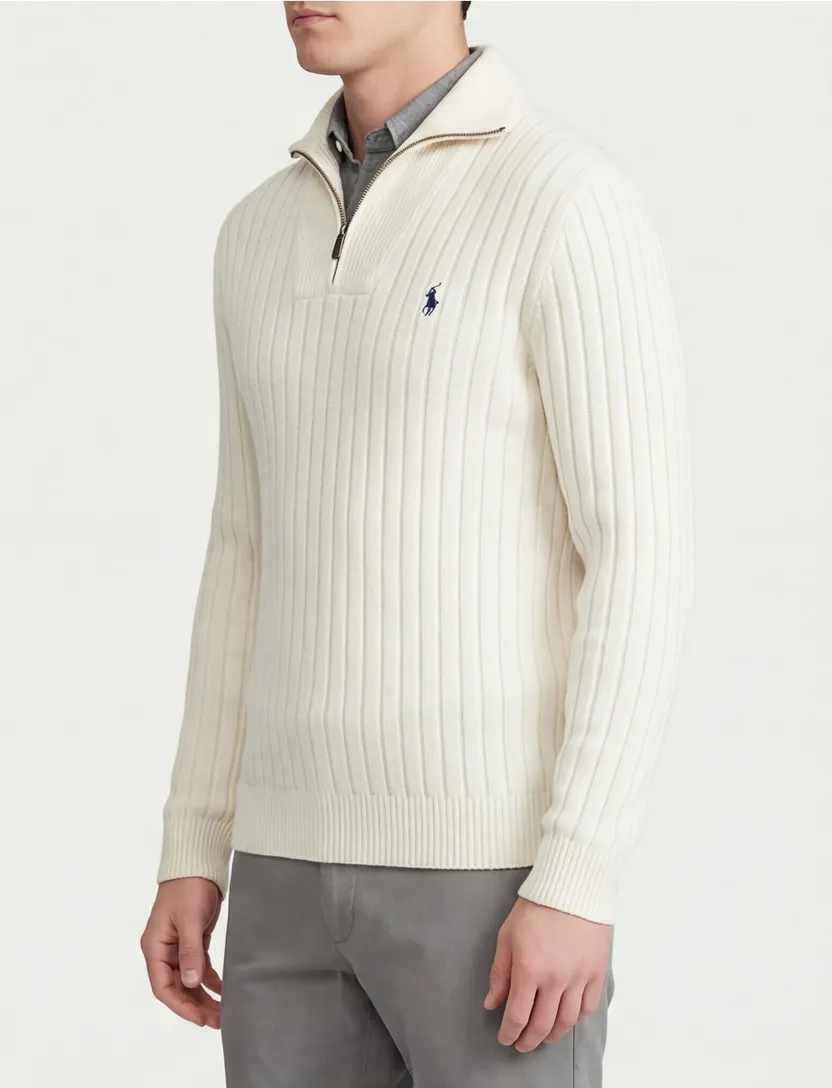 Polo Ralph Lauren half zip trui ecru effen