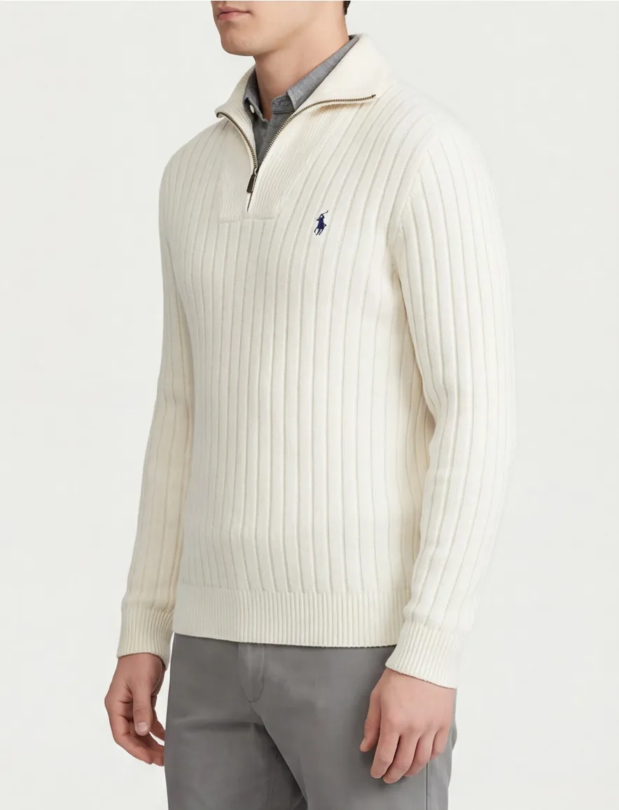 Polo Ralph Lauren half zip trui ecru effen