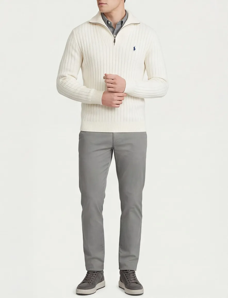 Polo Ralph Lauren half zip trui ecru effen