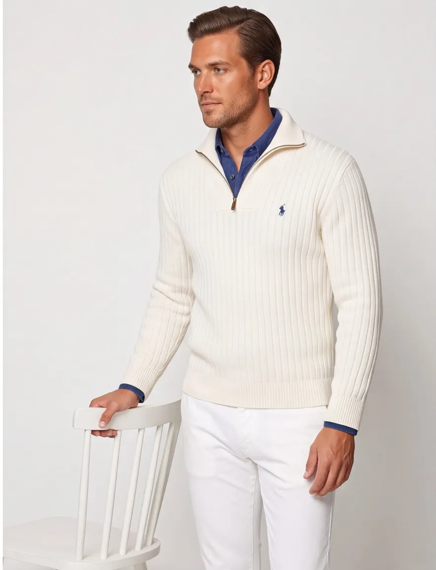 Polo Ralph Lauren half zip trui ecru