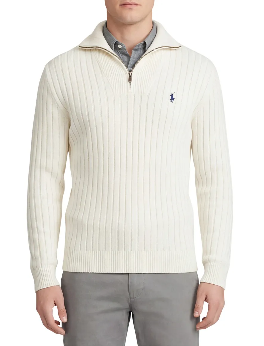 Polo Ralph Lauren half zip trui ecru effen